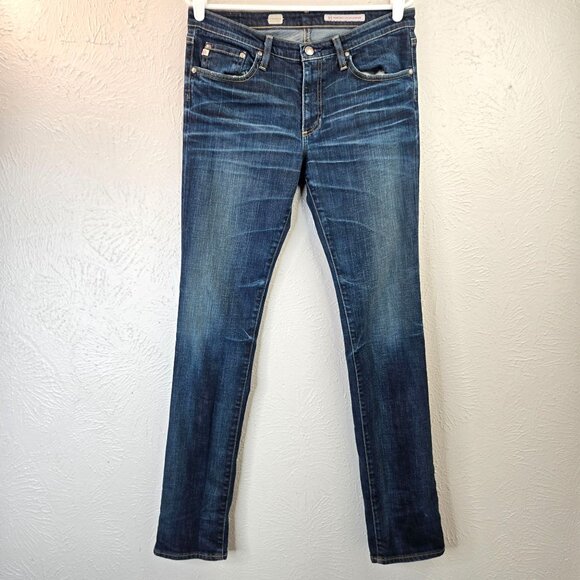 AG Skinny Straight Jeans Size 31 High Rise Dark Blue Wash Casual Stretch Denim - Picture 2 of 13